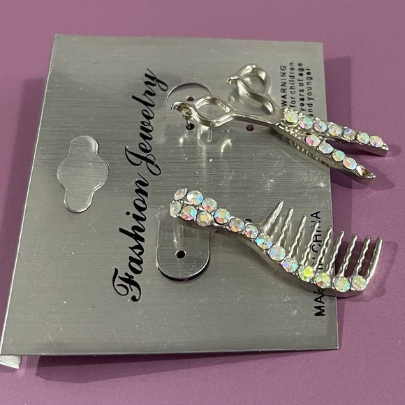 Silver Hair Comb and Scissors Earring Set - Picture 2 of 3